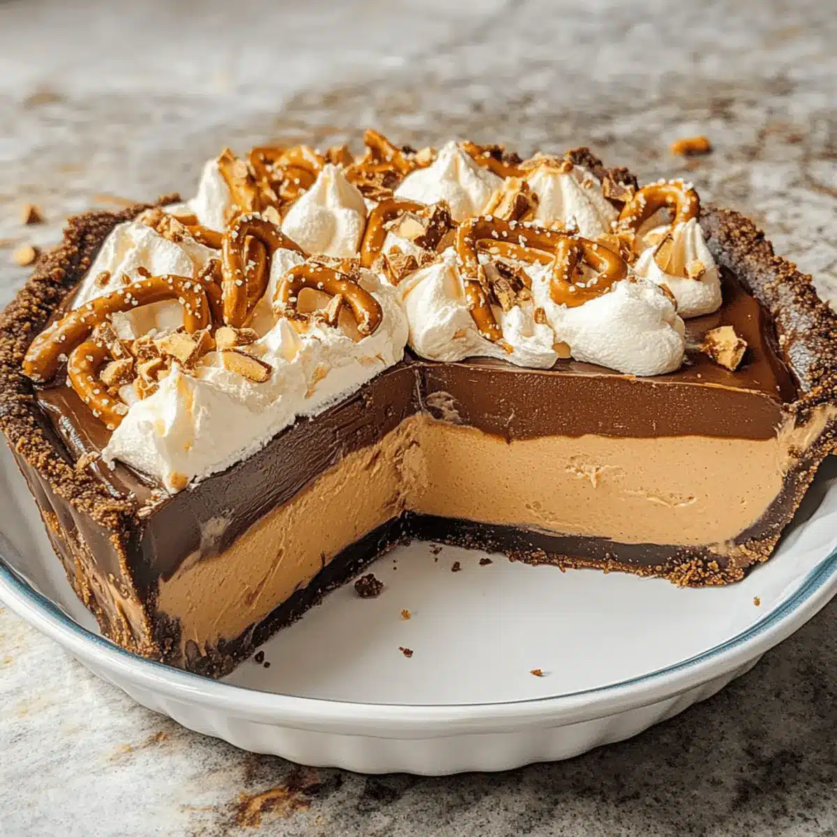 No-Bake Peanut Butter Chocolate Pretzel Pie