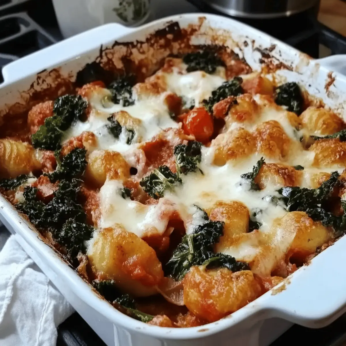 Crispy Kale Gnocchi Bake with Tomatoes