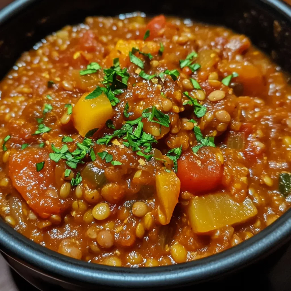 Slow Cooker Lentil Tomato Comfort Stew