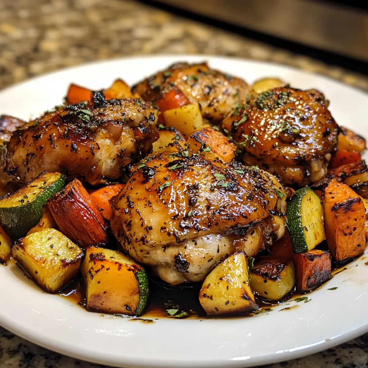 Balsamic Glazed Chicken Thighs with Roasted Veggies