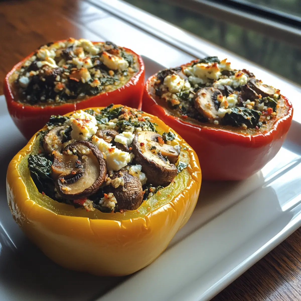 Spinach, Feta & Mushroom Stuffed Peppers