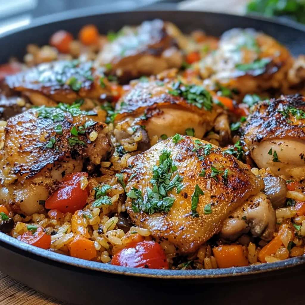 Chicken Thigh Veggie Rice Skillet