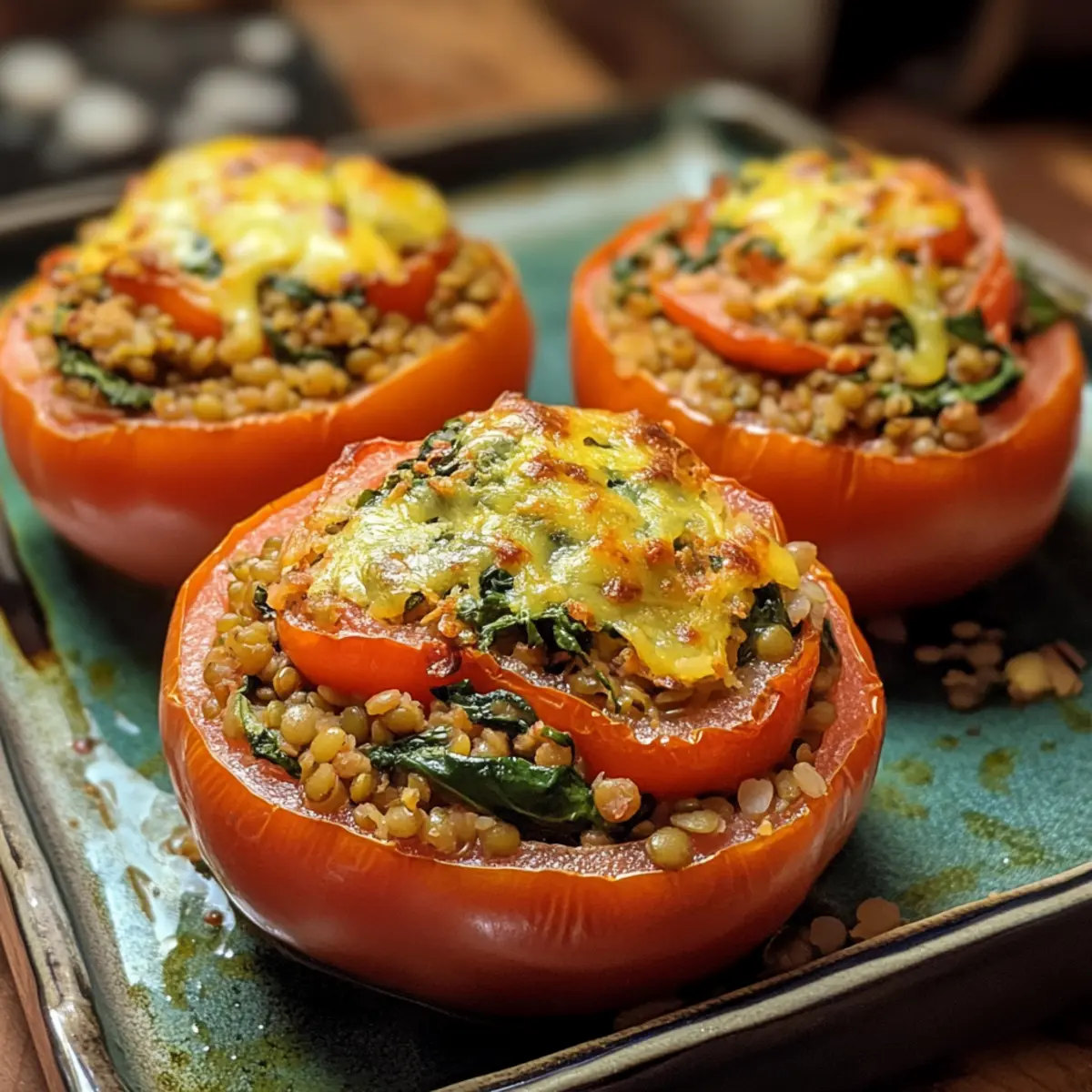 Baked Lentil and Spinach Stuffed Tomatoes Recipe