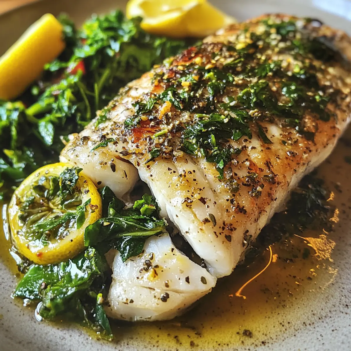 Greek Herb Baked Sea Bass with Greens