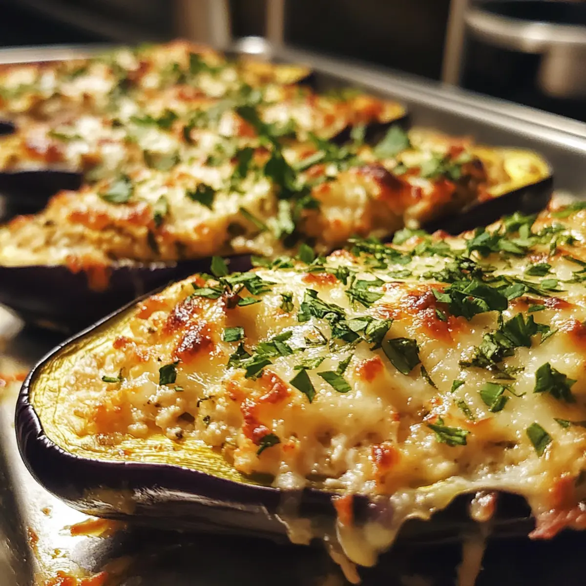 Zucchini Ricotta Herb Stuffed Eggplant