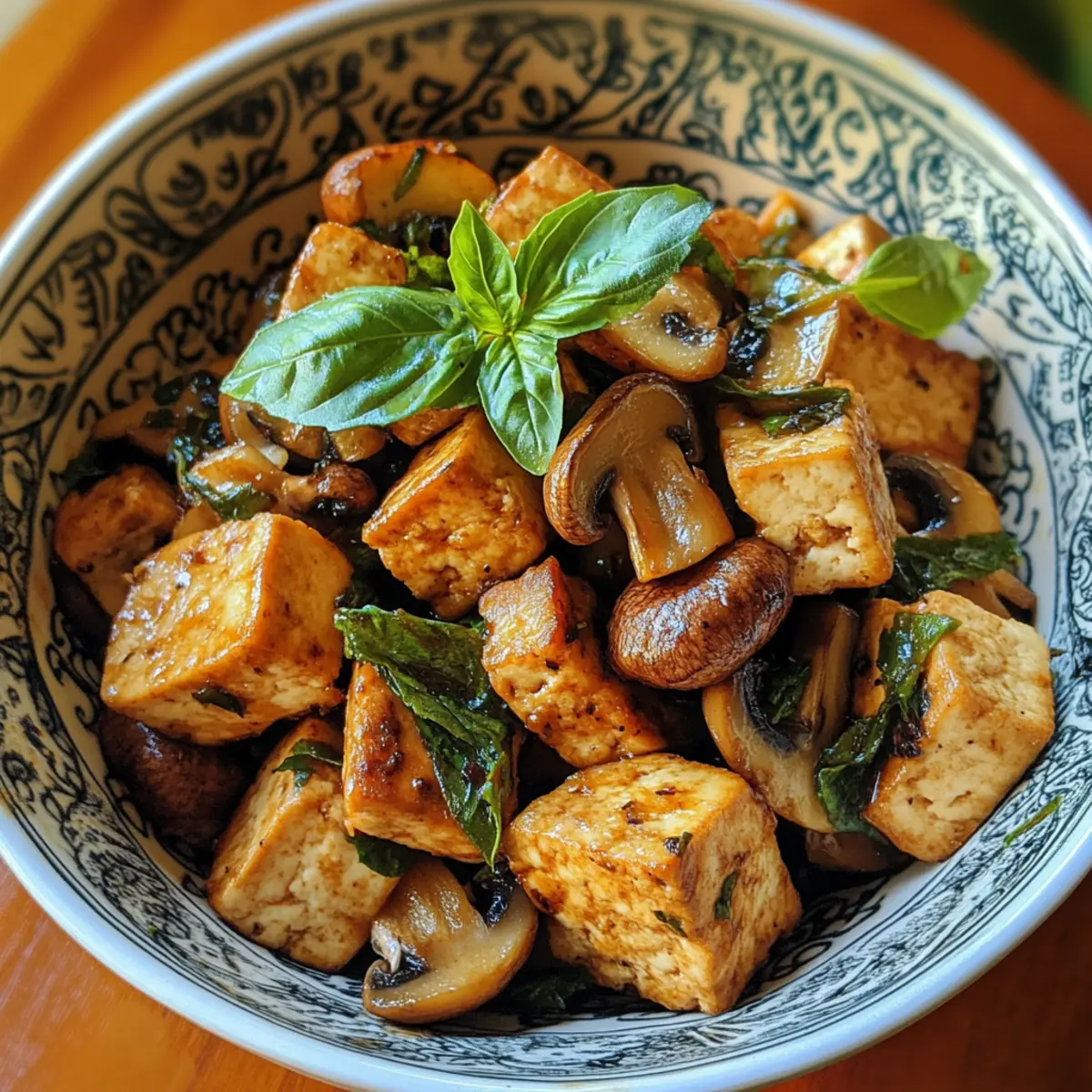 Stir Fried Tofu with Basil and Mushrooms