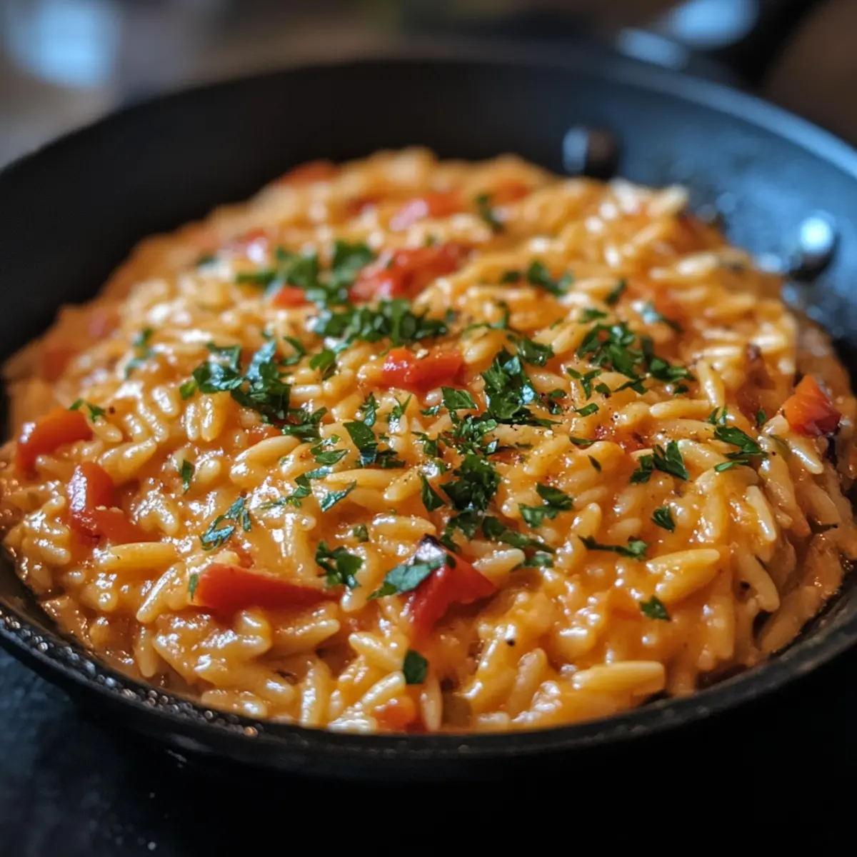 Creamy Roasted Red Pepper Orzo Skillet