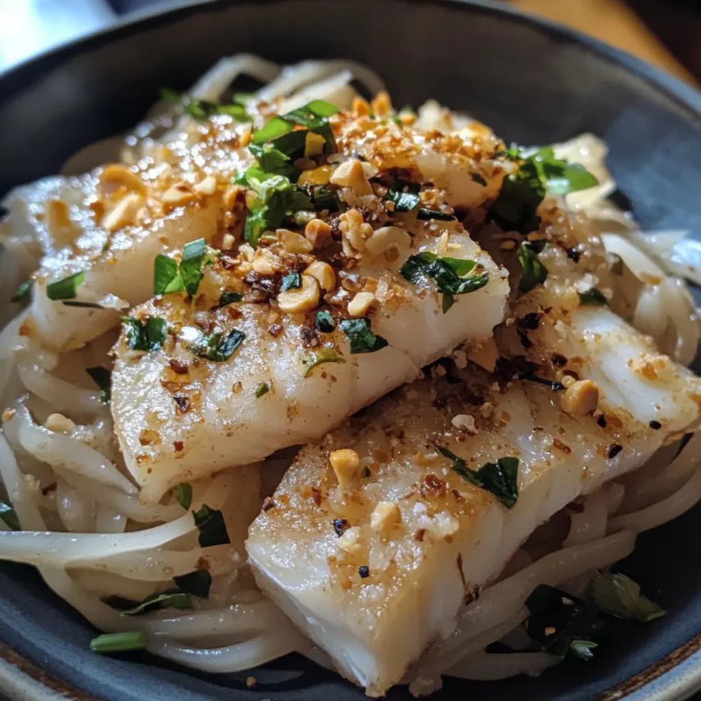 Thai Garlic Fish with Rice Noodles